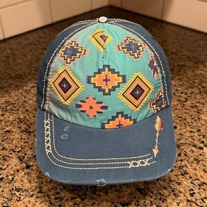 Catchfly Baseball Cap Dad Hat Adjustable Teal Blue Multicolor Southwestern